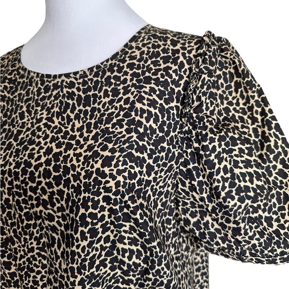 J. CREW Leopard Print Poplin Short Puff Sleeve Crisp Animal Cheetah Size Large - Picture 5 of 17